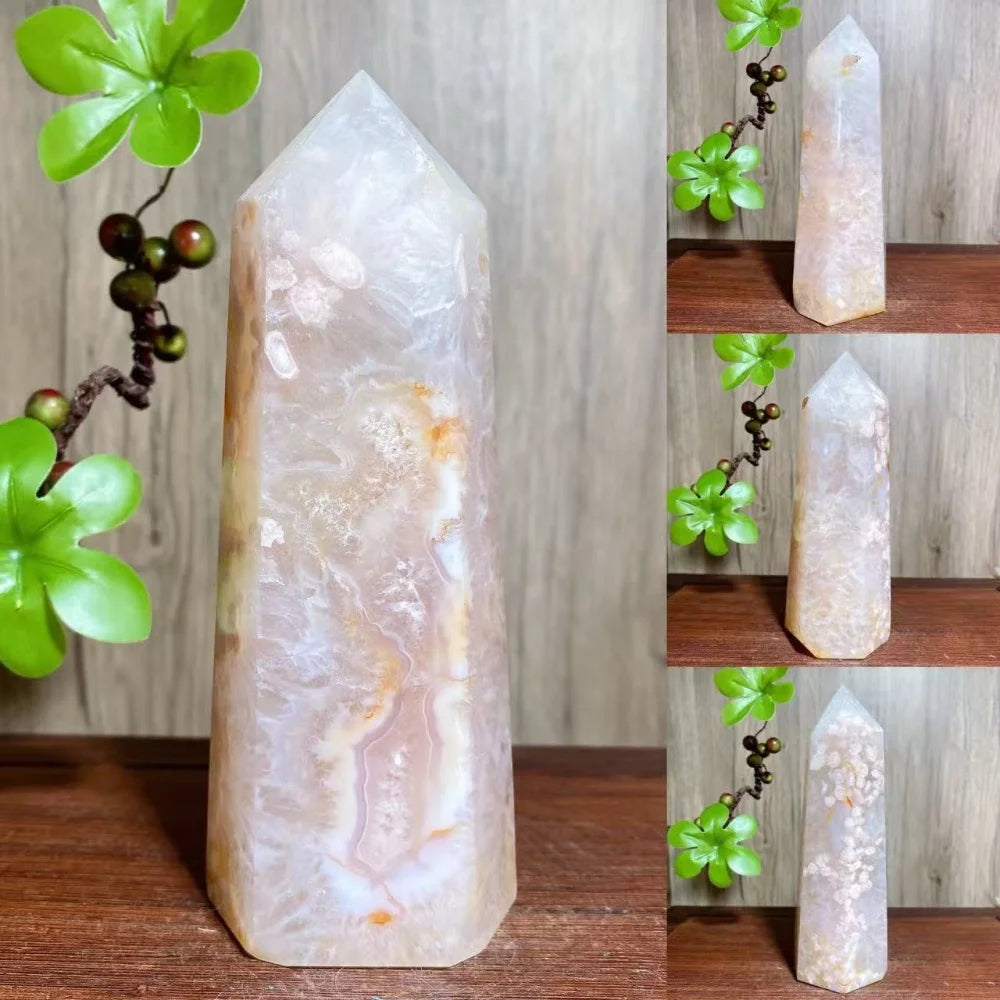 Pink Flower Agate Crystal Druzy Geode Tower