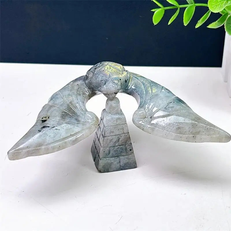 Labradorite Crystal Carved Rotating Balanced Eagle On Pyramid