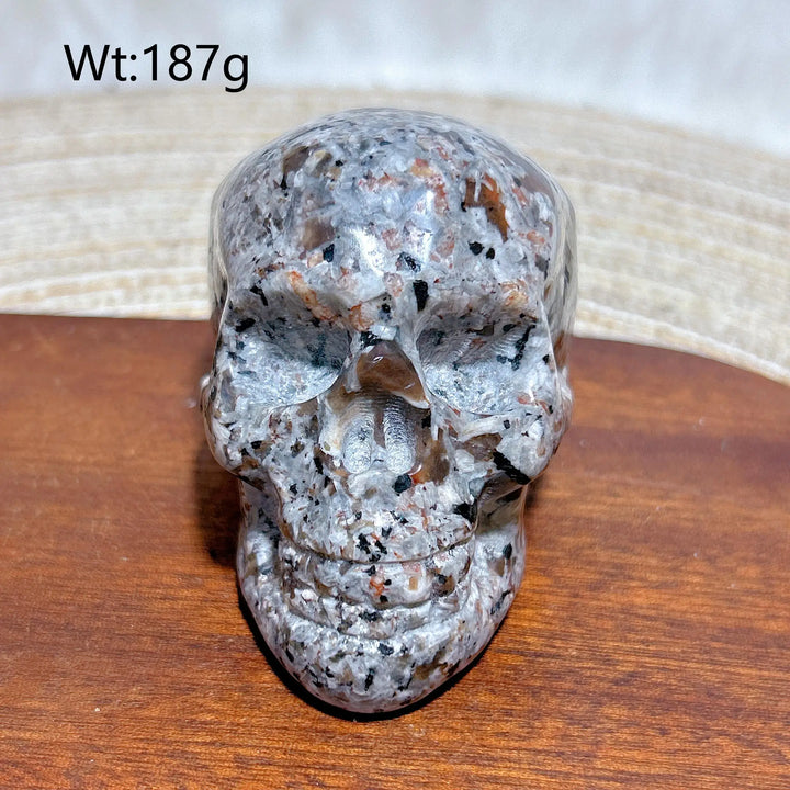 Yooperlite Crystal Carved Skull UV Reactive Glowing Stone