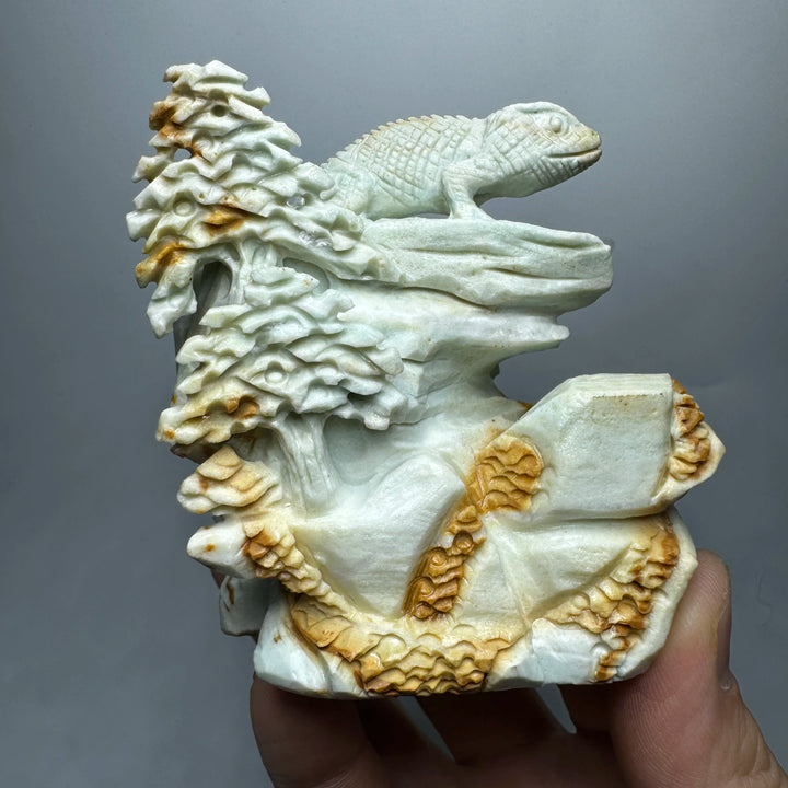 Amazonite Crystal Carved Unpolished Lizard Figurine