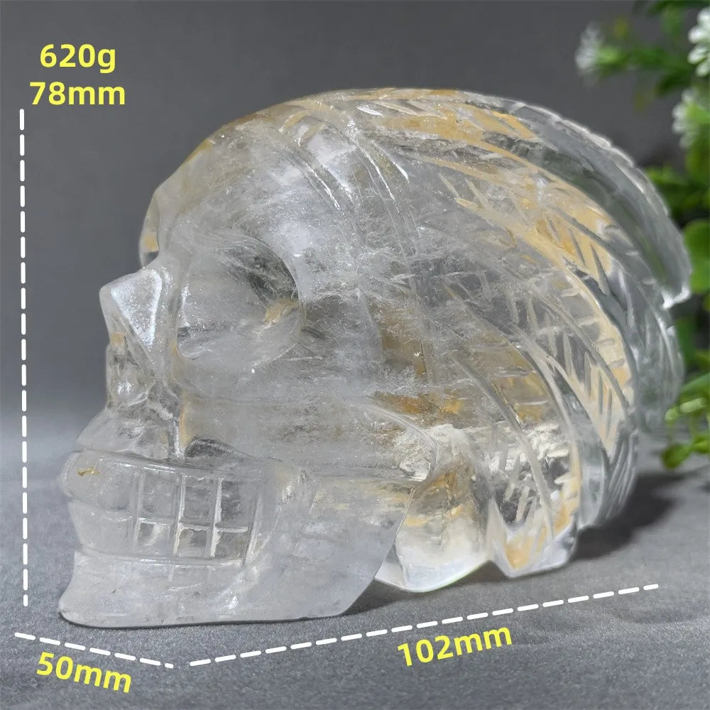 Clear Quartz Crystal Hand-Carved Skull