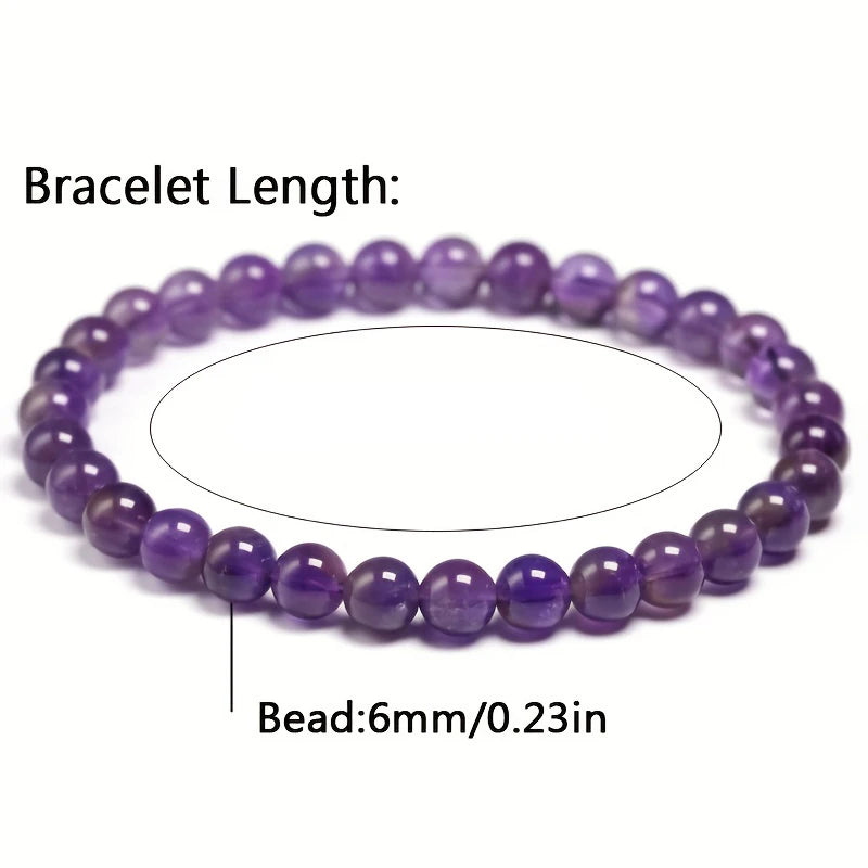 Natural Amethyst Beaded Bracelet 6mm 8mm 10mm Beads