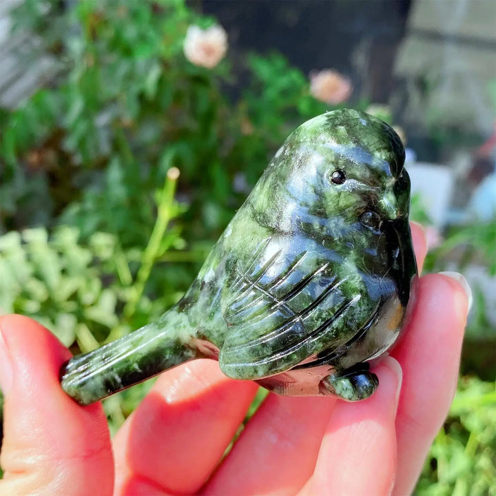 Green Jade Crystal Carved Bird Figurine