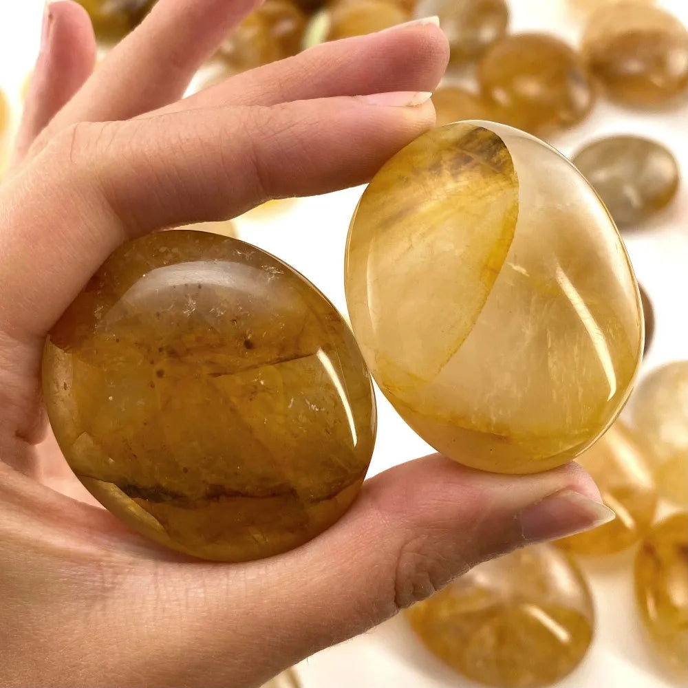 Golden Healer Quartz Crystal Polished Palm Stone