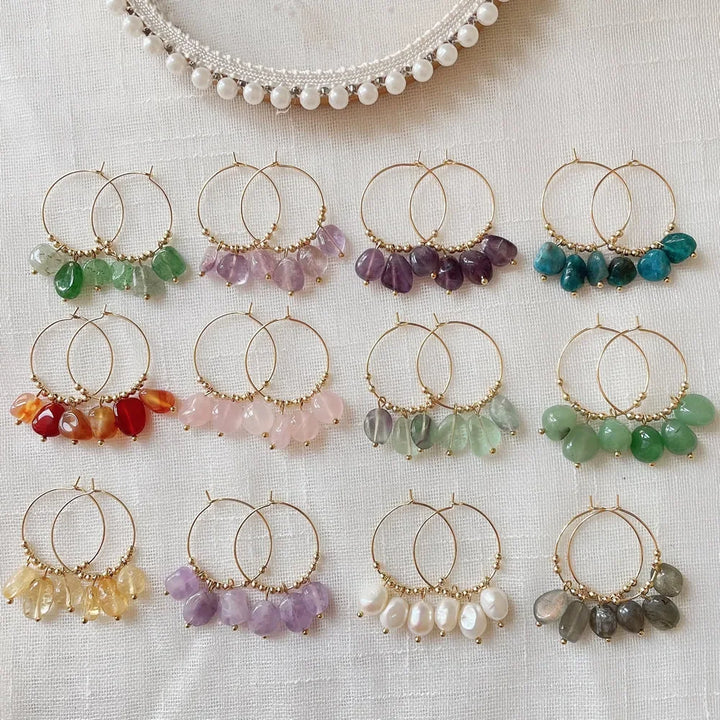Irregular Crystal Stone Dangle Hoop Earrings for Women