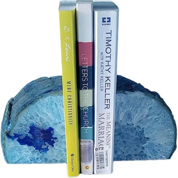 Agate Crystal Polished Geode Slice Bookends with Rubber Base