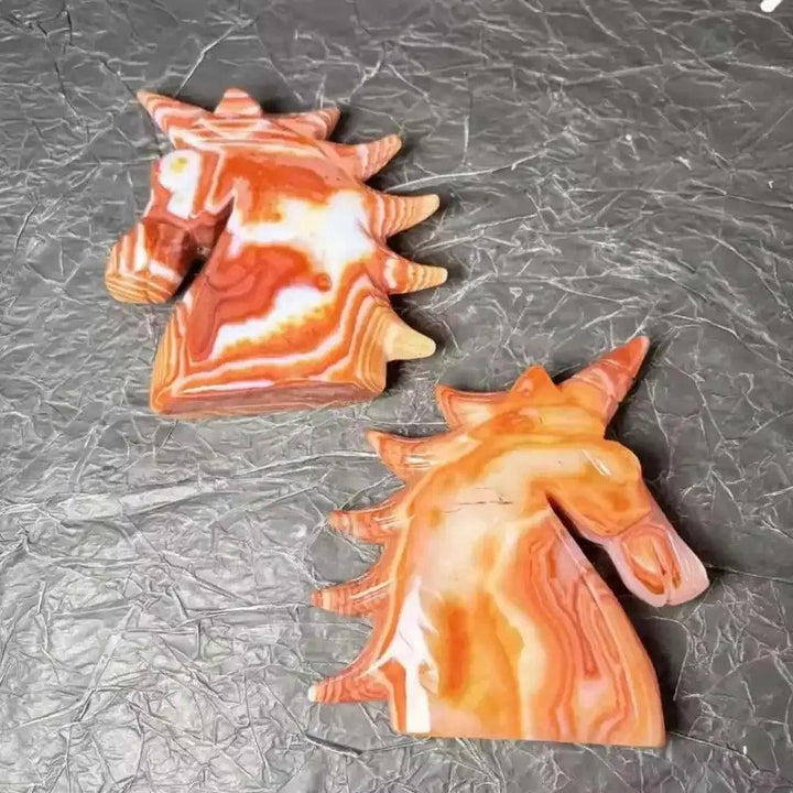 Red Lace Agate Unicorn Carving