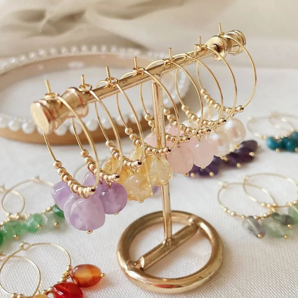 Irregular Crystal Stone Dangle Hoop Earrings for Women