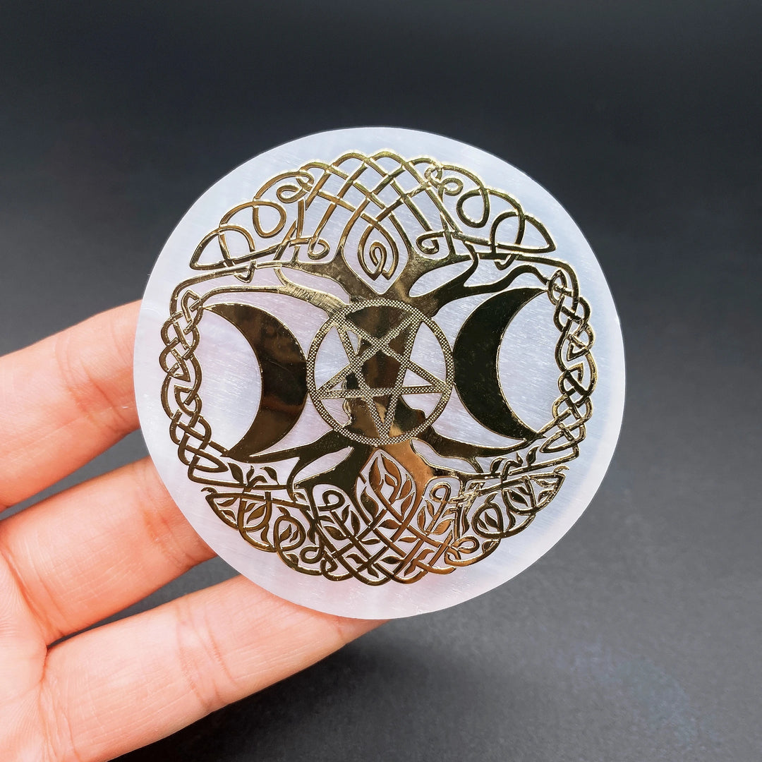 Selenite Crystal Charging Plate Engraved