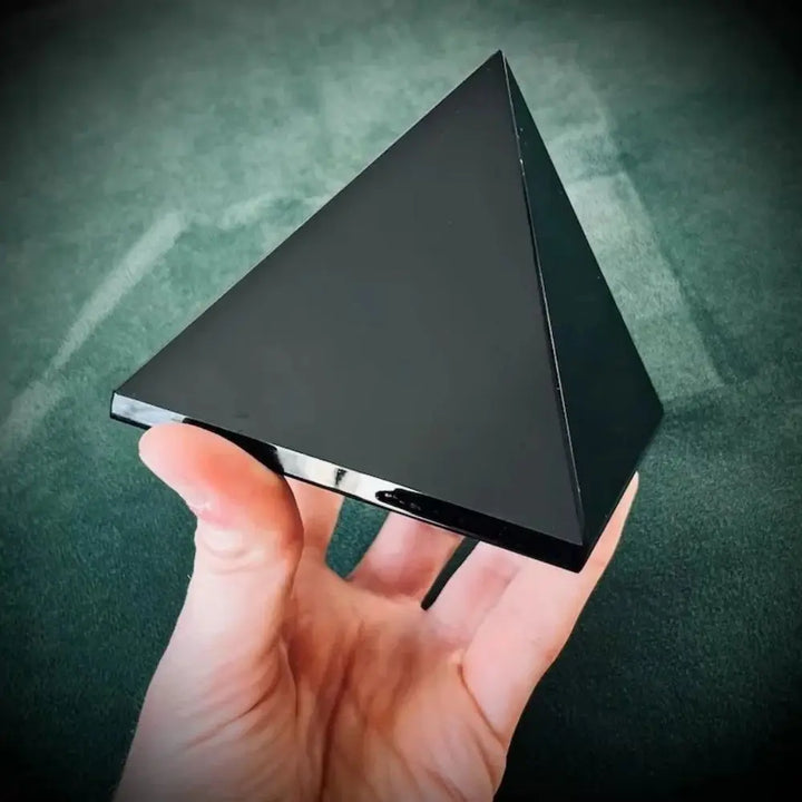 Black Obsidian Crystal Carved Protection Pyramid