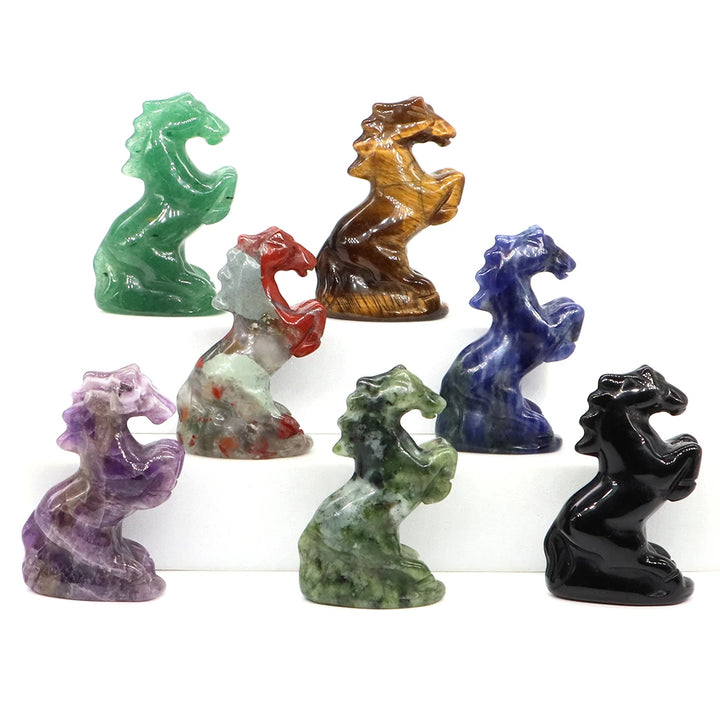 Natural Crystal Carved Horse Figurine Multi Stone Statue