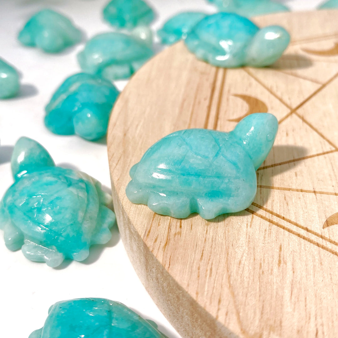 Amazonite Crystal Carved Sea Turtle Figurine