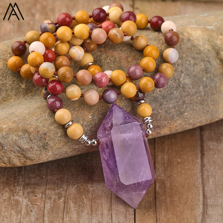 Crystal Quartz, Citrine or Amethyst 108 Mala Bead Pendant Necklace