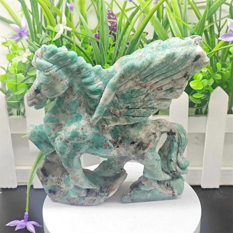 Amazonite Crystal Carved Unicorn Collector Sculpture
