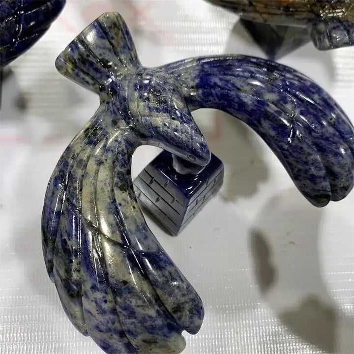 Sodalite Crystal Carved Rotating Balanced on Pyramid Eagle Statue