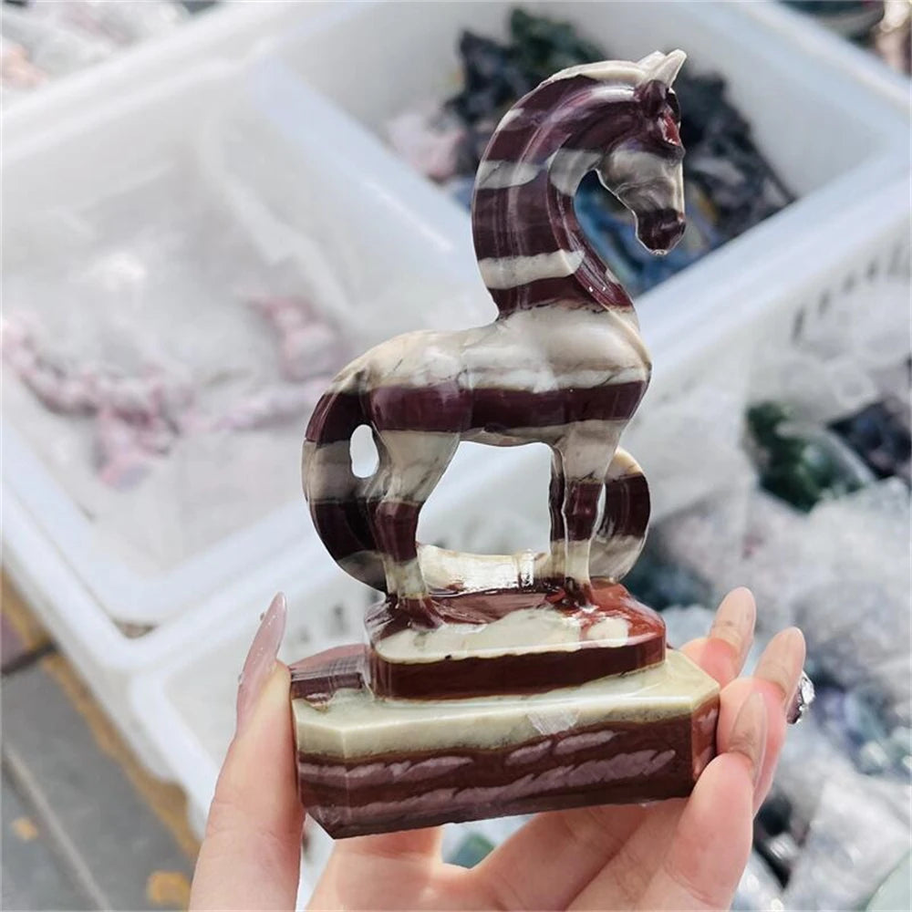Zebra Stone Crystal Carved Horse Collector Sculpture