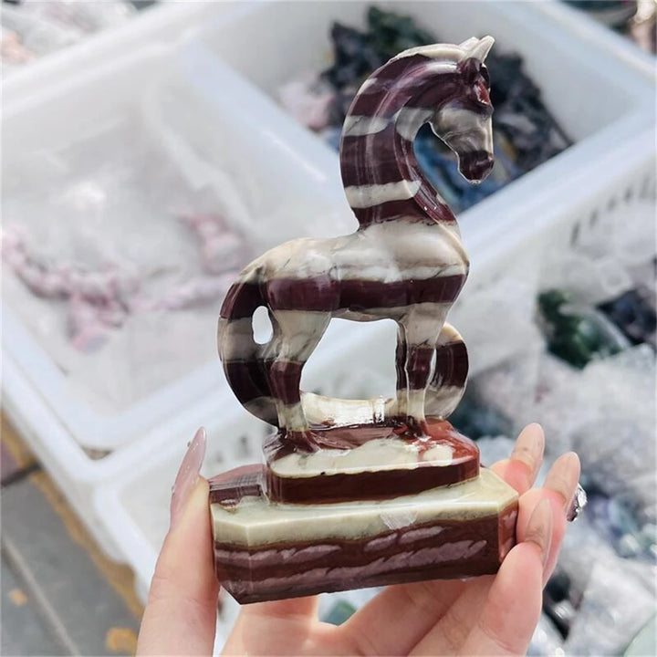 Zebra Stone Crystal Carved Horse Collector Sculpture