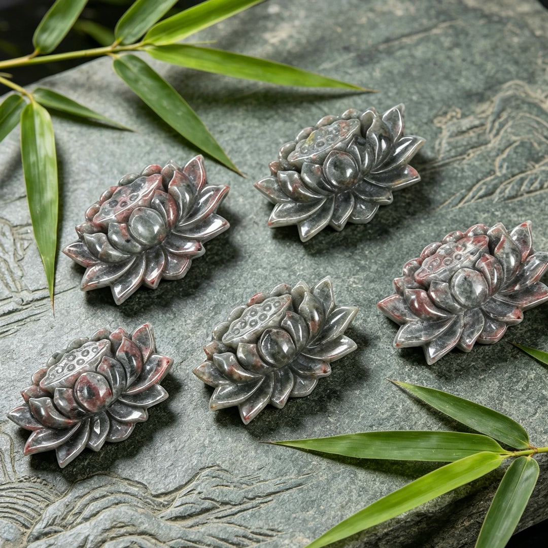 Yooperlite Crystal Carved Lotus Flower Statue Sculpture