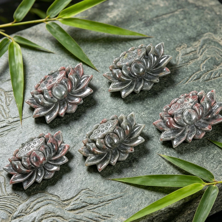 Yooperlite Crystal Carved Lotus Flower Statue Sculpture