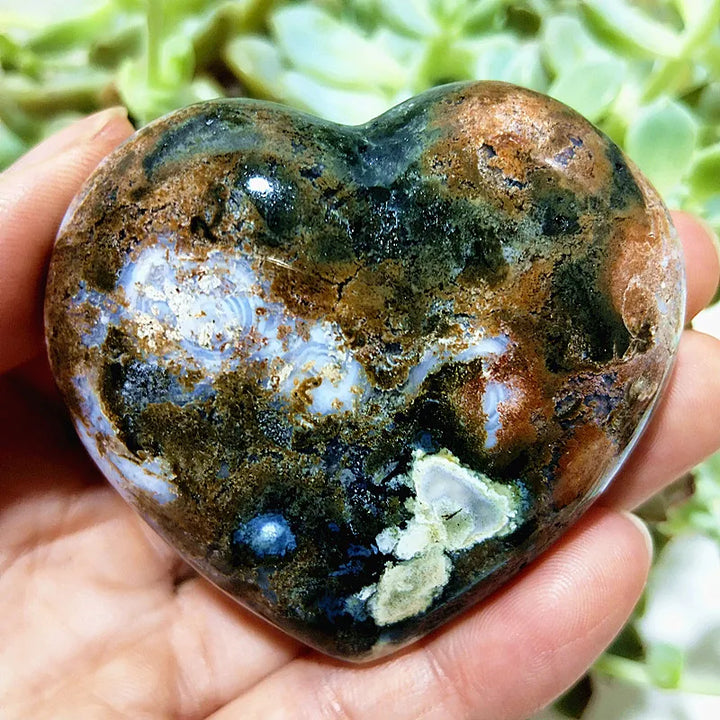 Ocean Jasper Crystal Carved Polished Heart Specimen
