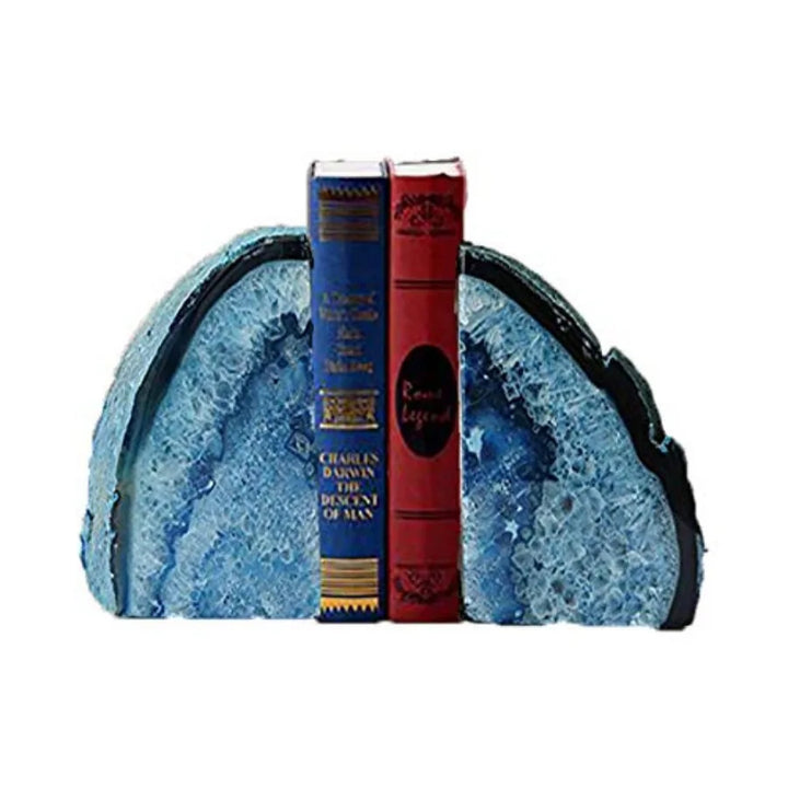 Agate Crystal Polished Geode Slice Bookends with Rubber Base