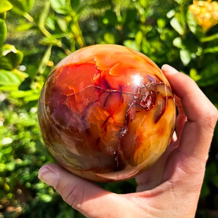 Carnelian Crystal Sphere with Natural Agate Banding