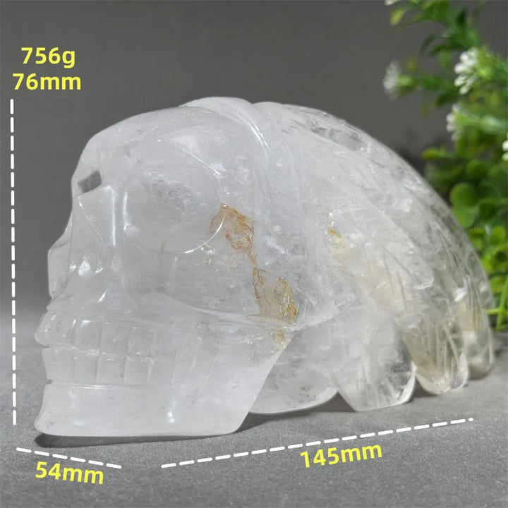 Clear Quartz Crystal Hand-Carved Skull