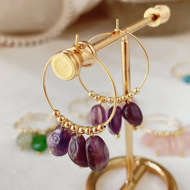 Irregular Crystal Stone Dangle Hoop Earrings for Women