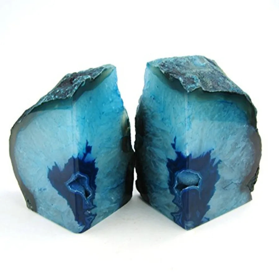 Agate Crystal Polished Geode Slice Bookends with Rubber Base