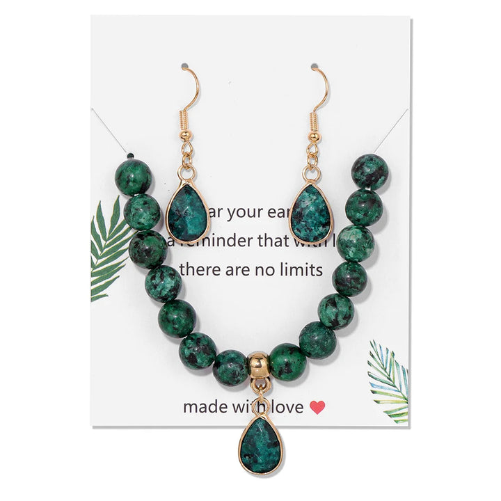 Natural Crystal Jewelry Set Beaded Bracelet and Earrings