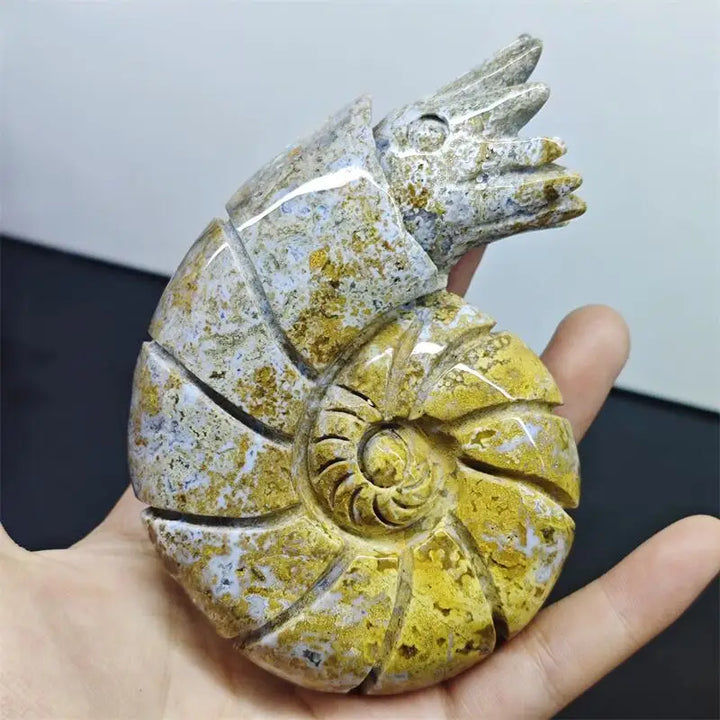 Ocean Jasper Crystal Carved Snail Conch Polished Sculpture