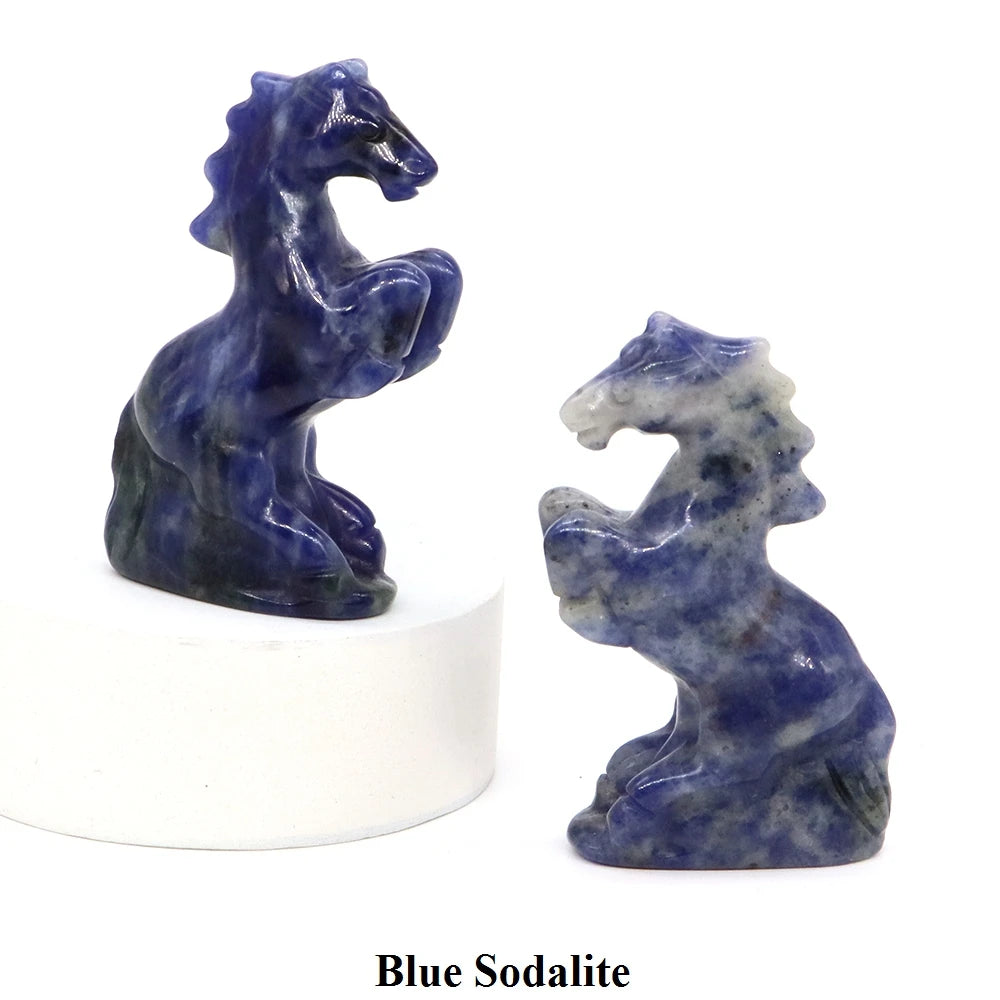 Natural Crystal Carved Horse Figurine Multi Stone Statue