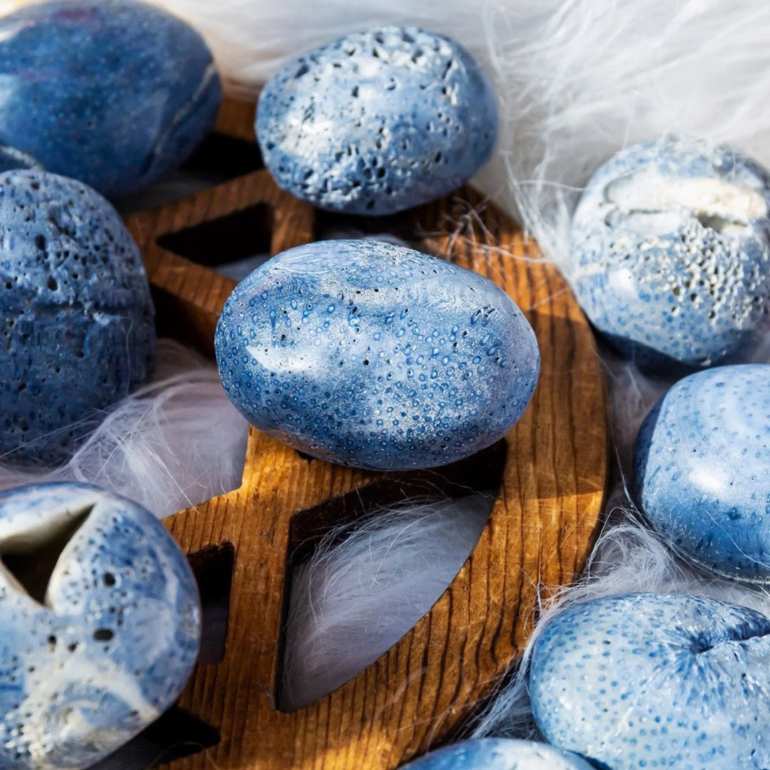 Blue Coral Jasper Crystal Polished Palm Stone