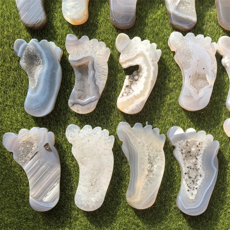 Agate Crystal Carved Foot Sculpture for Grounding Energy