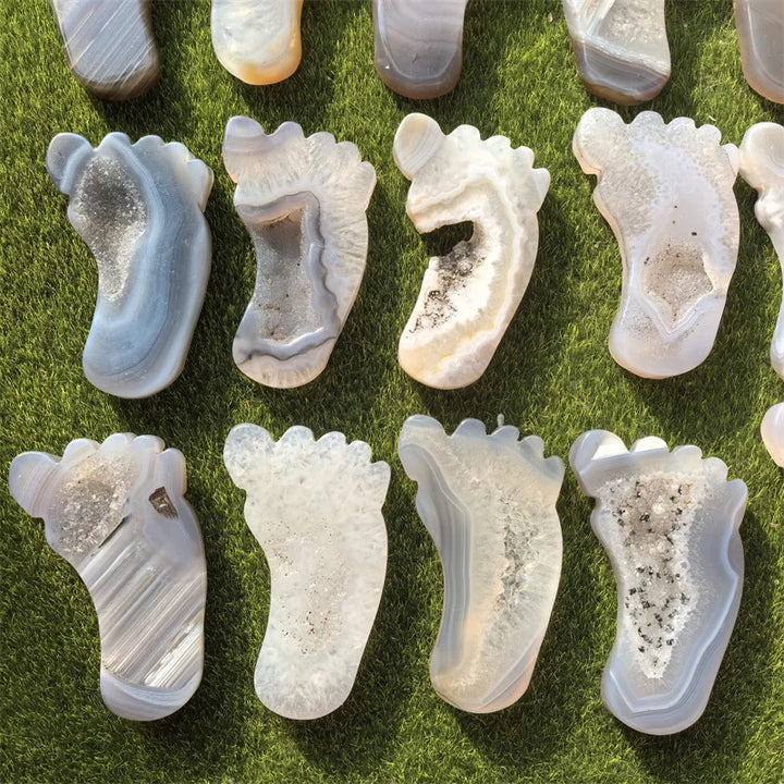 Agate Crystal Carved Foot Sculpture for Grounding Energy