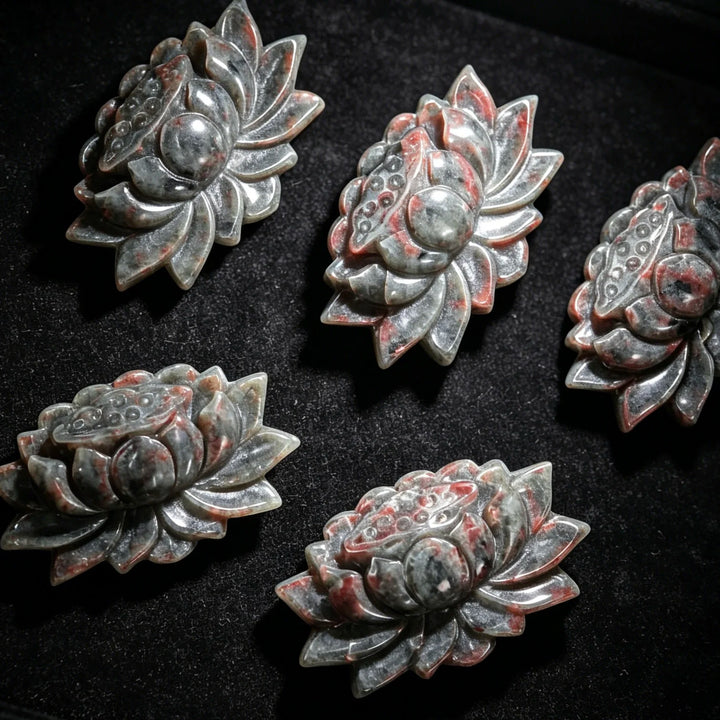 Yooperlite Crystal Carved Lotus Flower Statue Sculpture