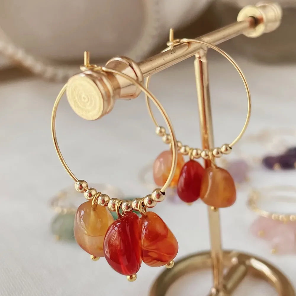Irregular Crystal Stone Dangle Hoop Earrings for Women