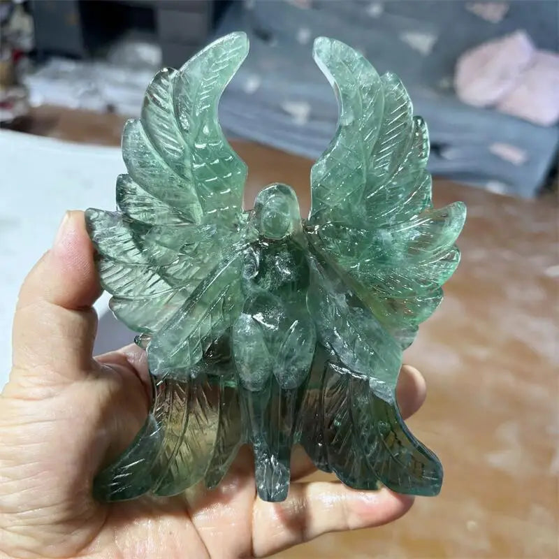 Green Fluorite Crystal Carved Seraph Angel Figurine