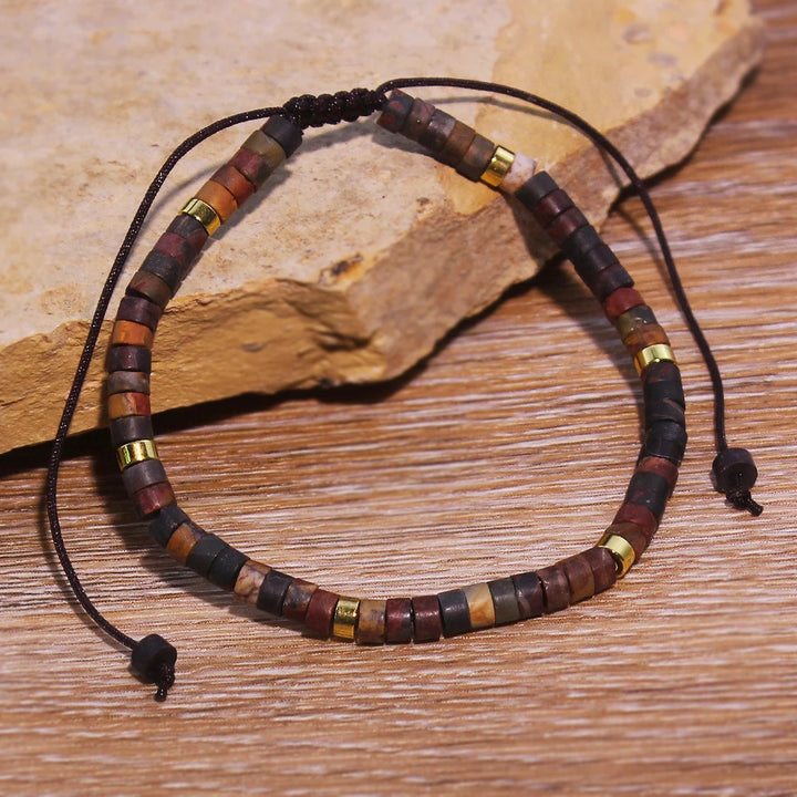 Picasso Jasper Crystal Beaded Adjustable Woven Bracelet