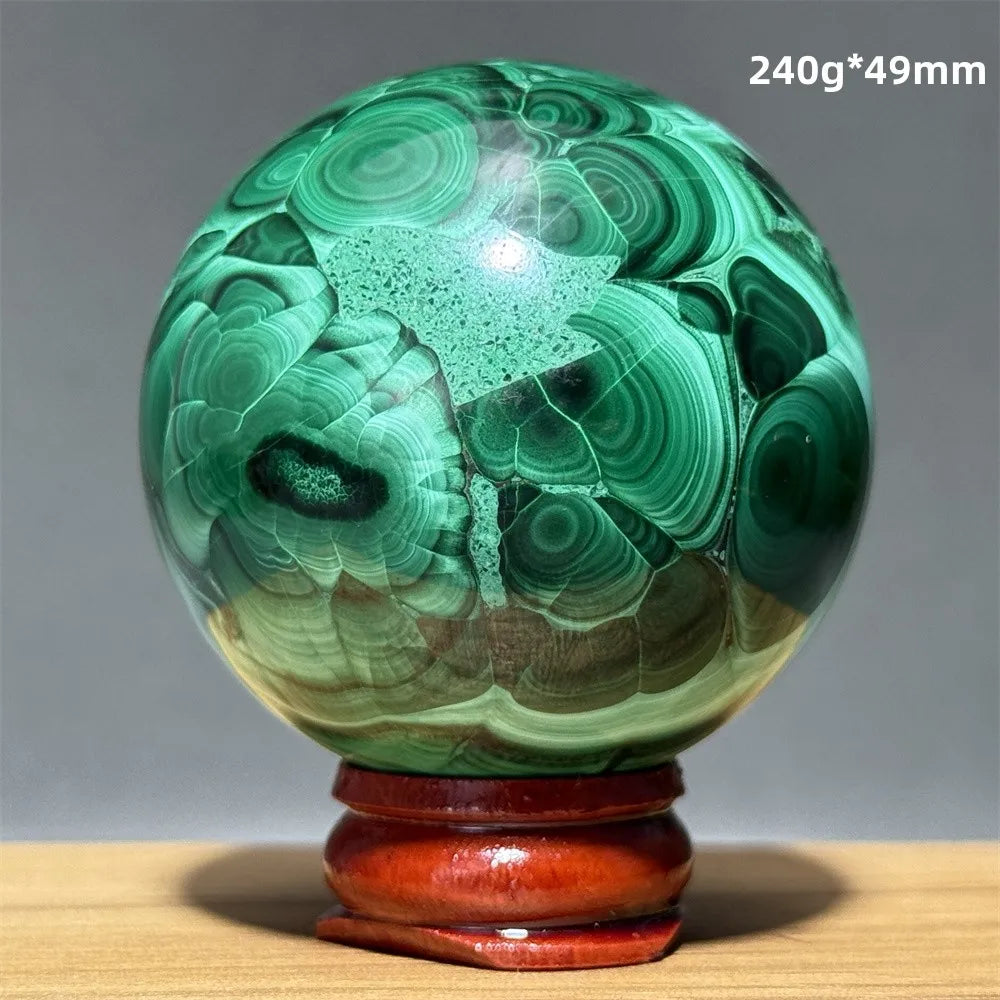 Malachite Crystal Polished Sphere with Display Base