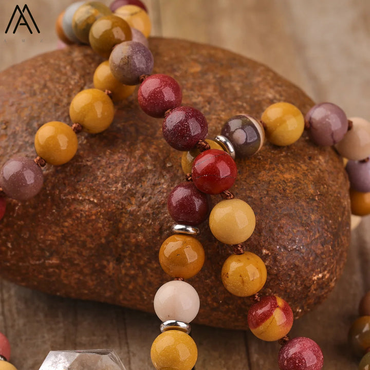 Crystal Quartz, Citrine or Amethyst 108 Mala Bead Pendant Necklace