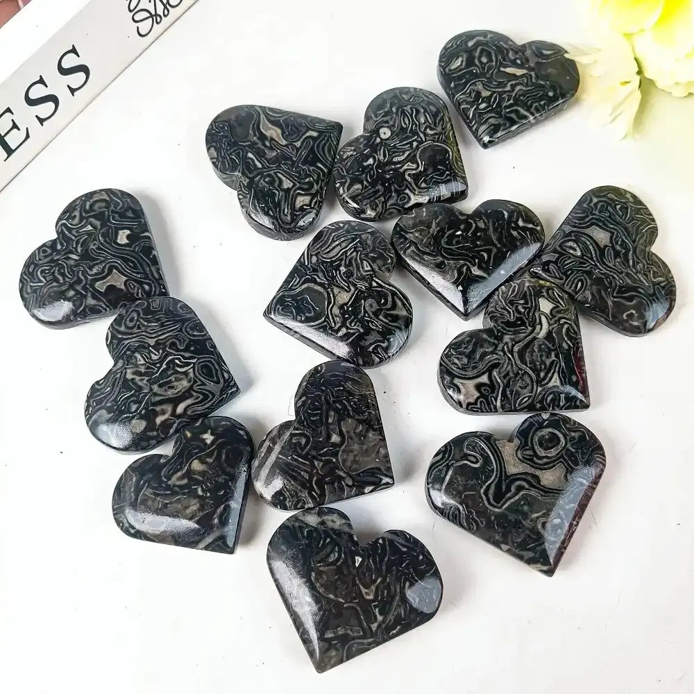 Black Crazy Agate Heart