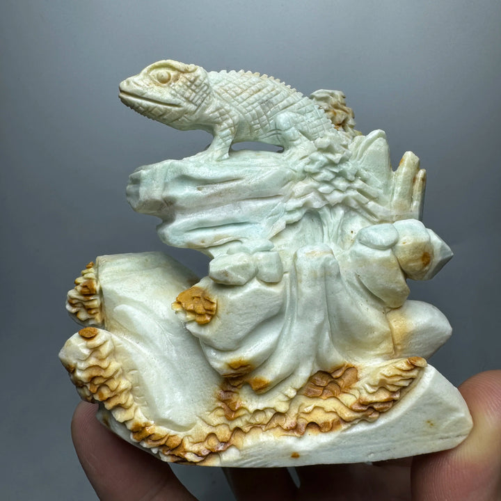 Amazonite Crystal Carved Unpolished Lizard Figurine