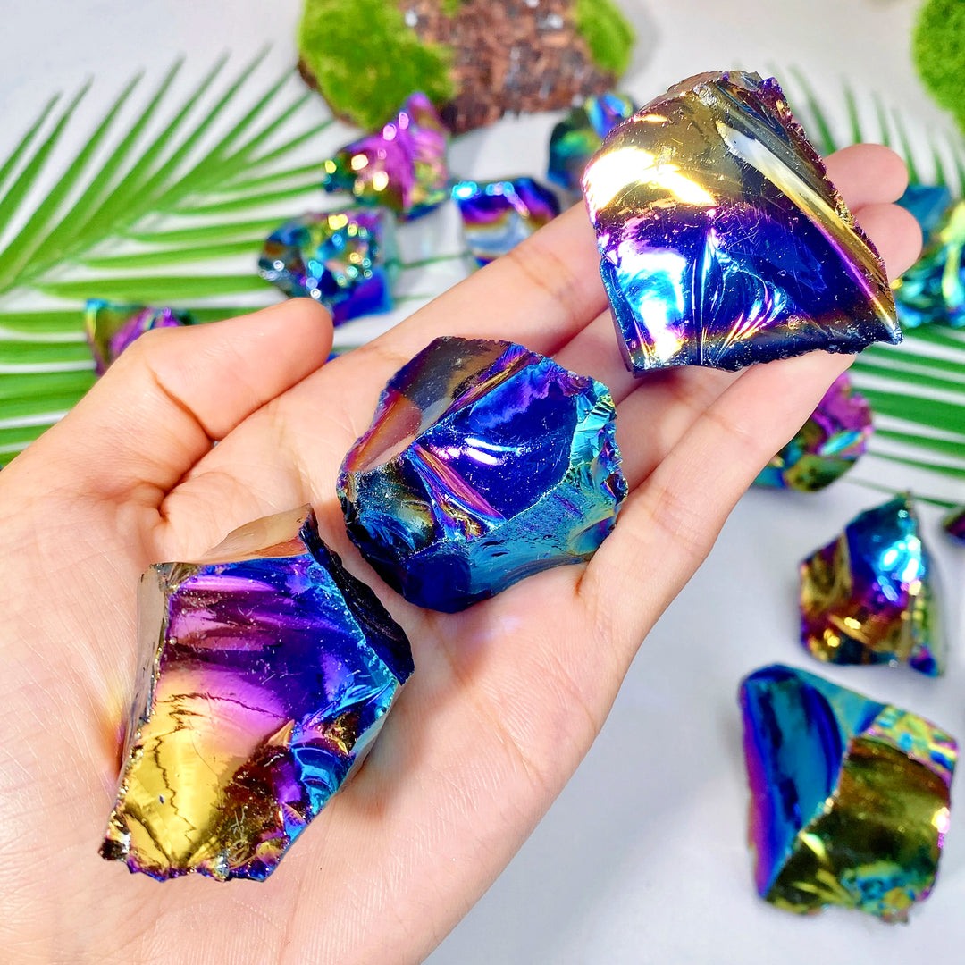 Aura Obsidian Raw Crystal Stone for Grounding Protection