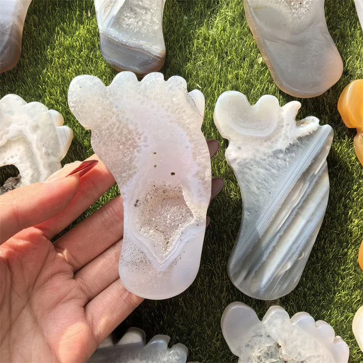 Agate Crystal Carved Foot Sculpture for Grounding Energy
