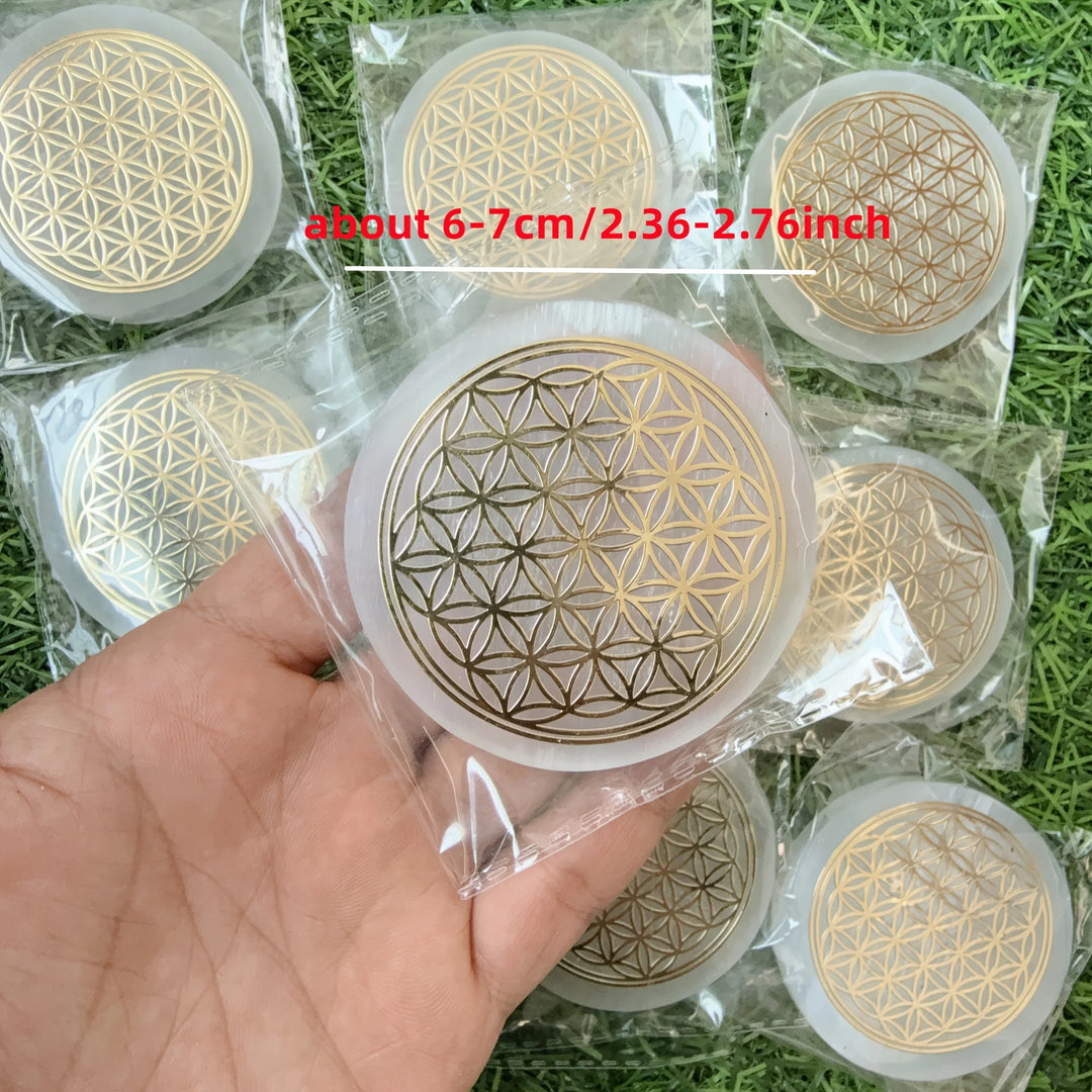 Selenite Flower of Life Crystal Charging Plate Slab