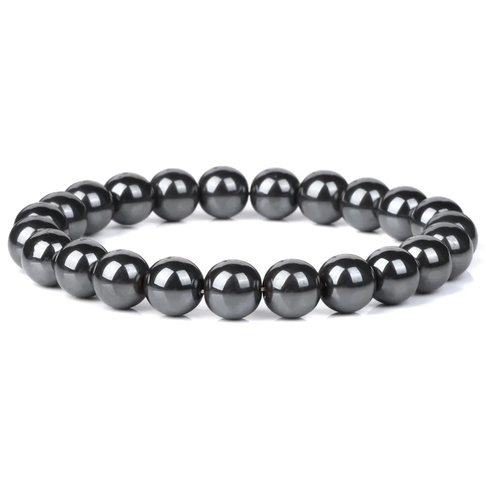 Natural Hematite Bead Bracelet Stretch Bangle Unisex