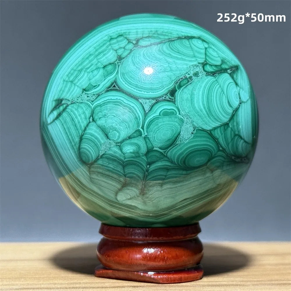 Malachite Crystal Polished Sphere with Display Base