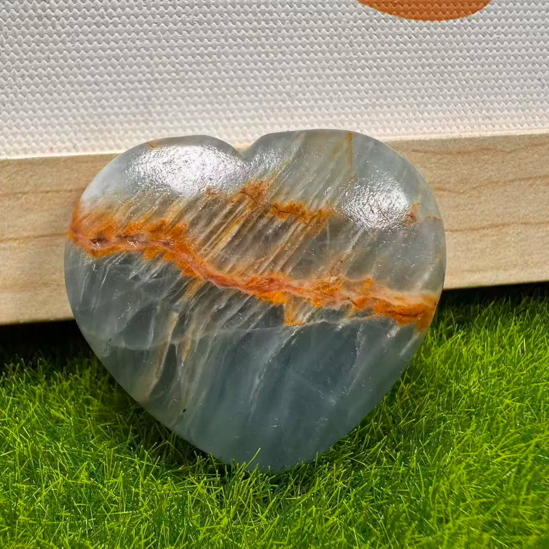 Aquatine Lemurian Blue Calcite Crystal Heart (Rare)