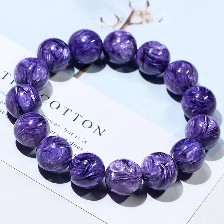 Charoite Beaded Bracelet Natural Stone Round Beads